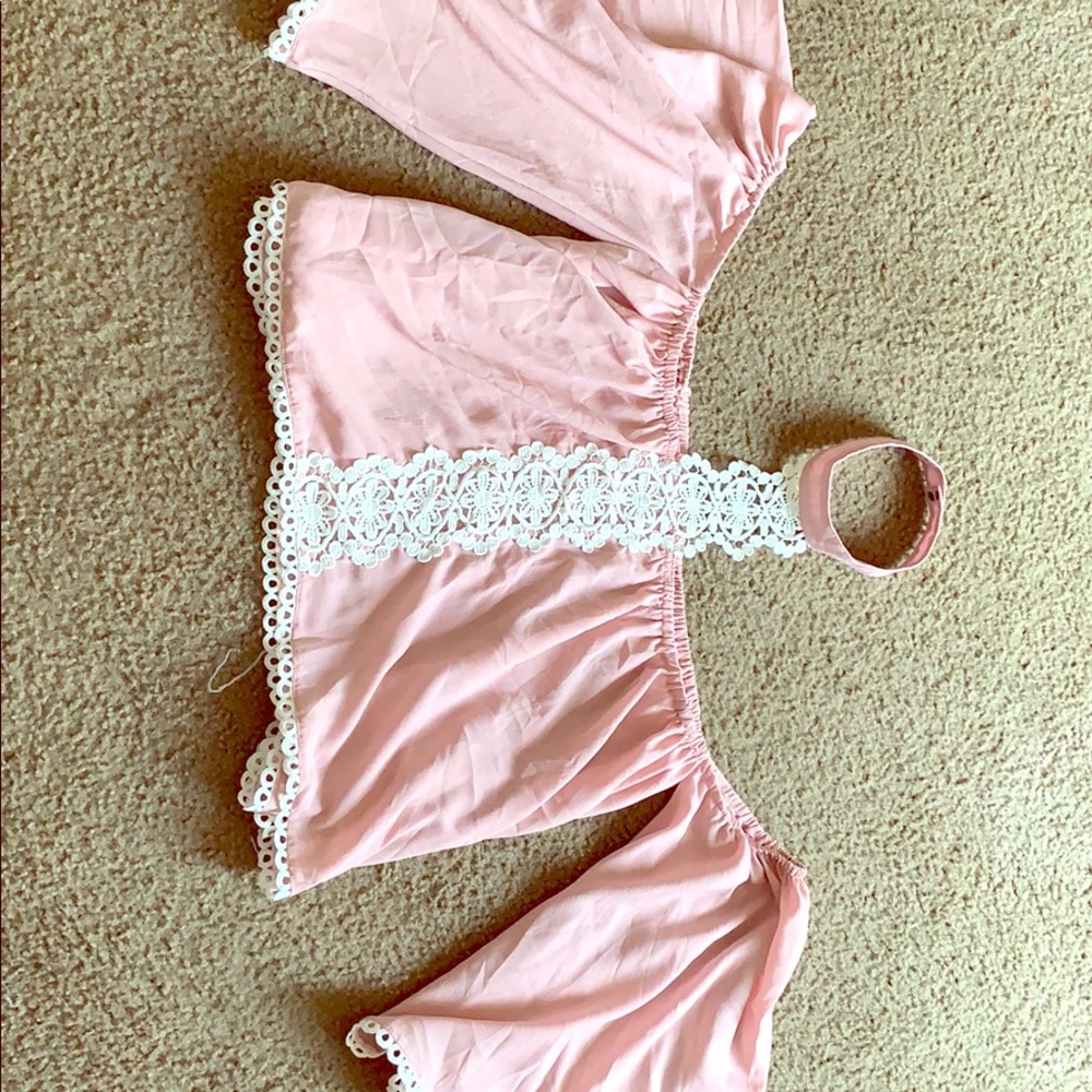 Pink crop top off the shoulder